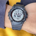 Side view of AE-1500WH-2AVDF with resin case and strap