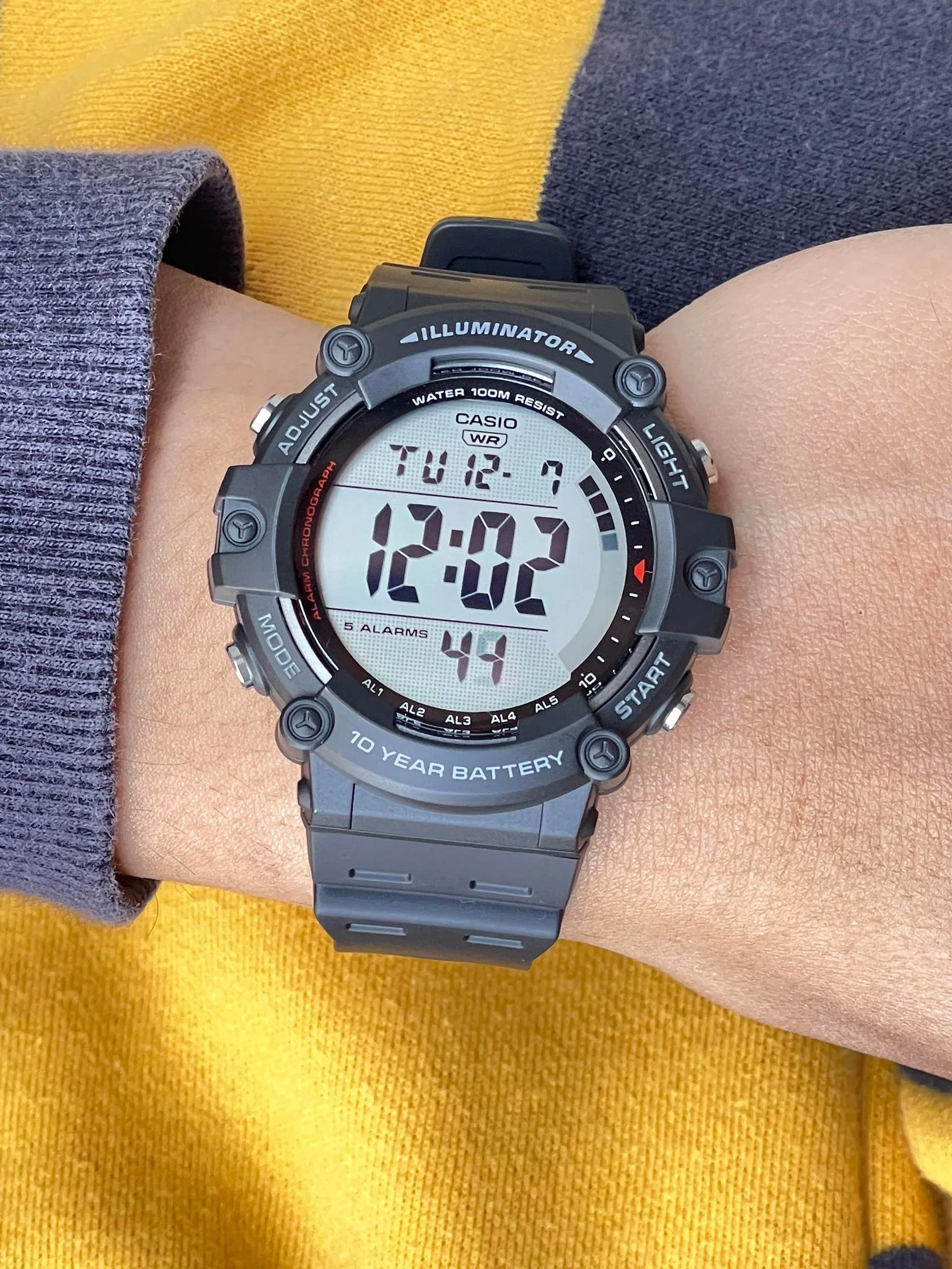 Side view of AE-1500WH-2AVDF with resin case and strap