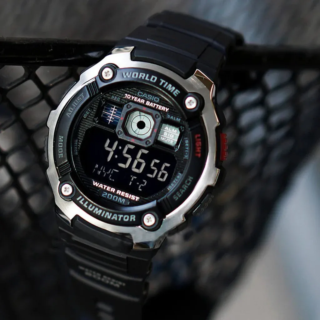 Top view of Casio AE-2000W-1BVDF showing large digital display