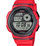 Casio AE-1000W-4AVDF with orange resin strap and world time digital display