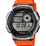 Casio AE-1000W-4BUDF with blue resin strap and digital world time display