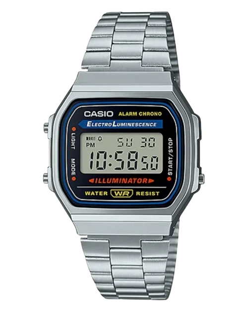 Casio A168WA-1WDF digital watch with stainless steel band