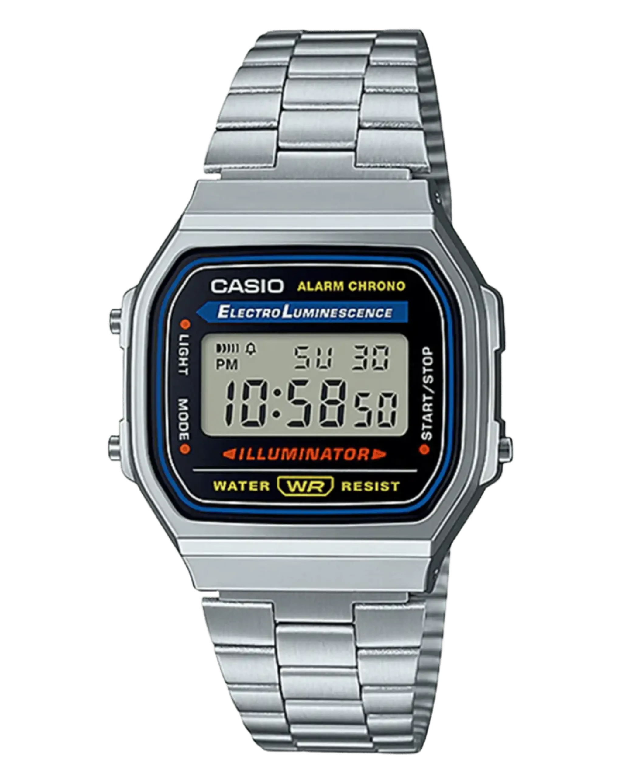Casio A168WA-1WDF digital watch with stainless steel band