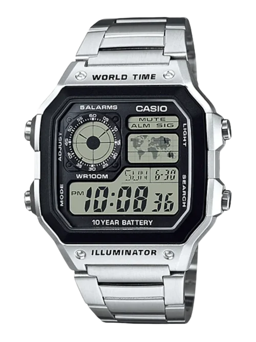 Casio AE-1200WHD-1AV Men’s Digital World Time Watch Stainless Steel