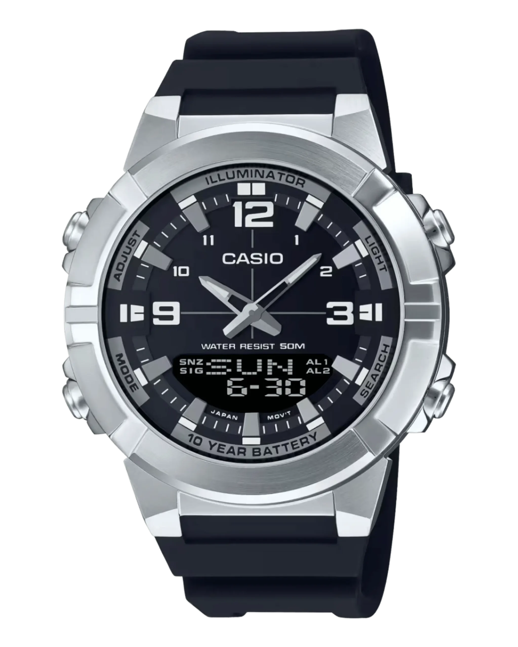 Casio AMW-870-1AVDF black analog-digital watch with resin strap
