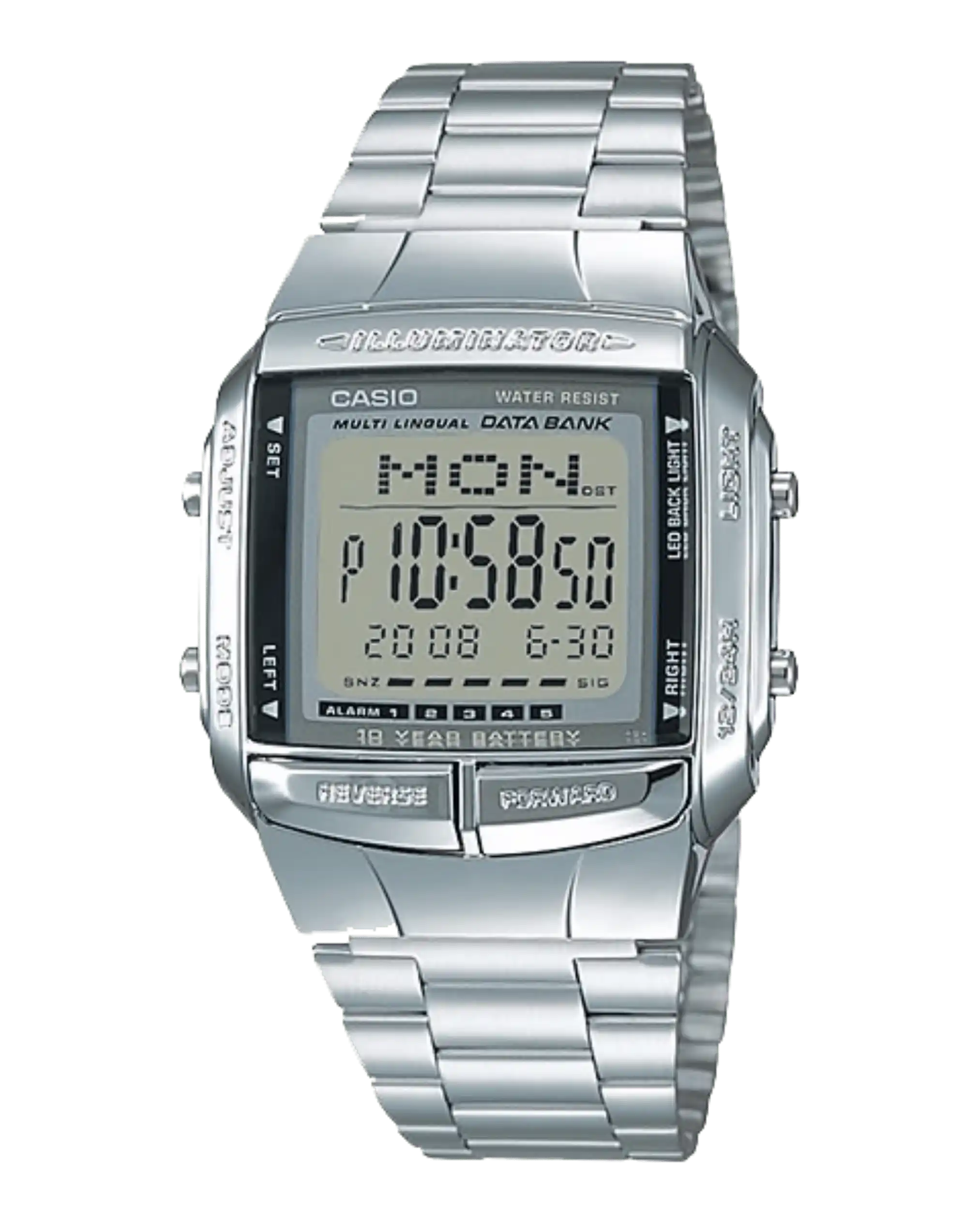 Casio DB-360-1AVDF digital data bank watch with silver strap