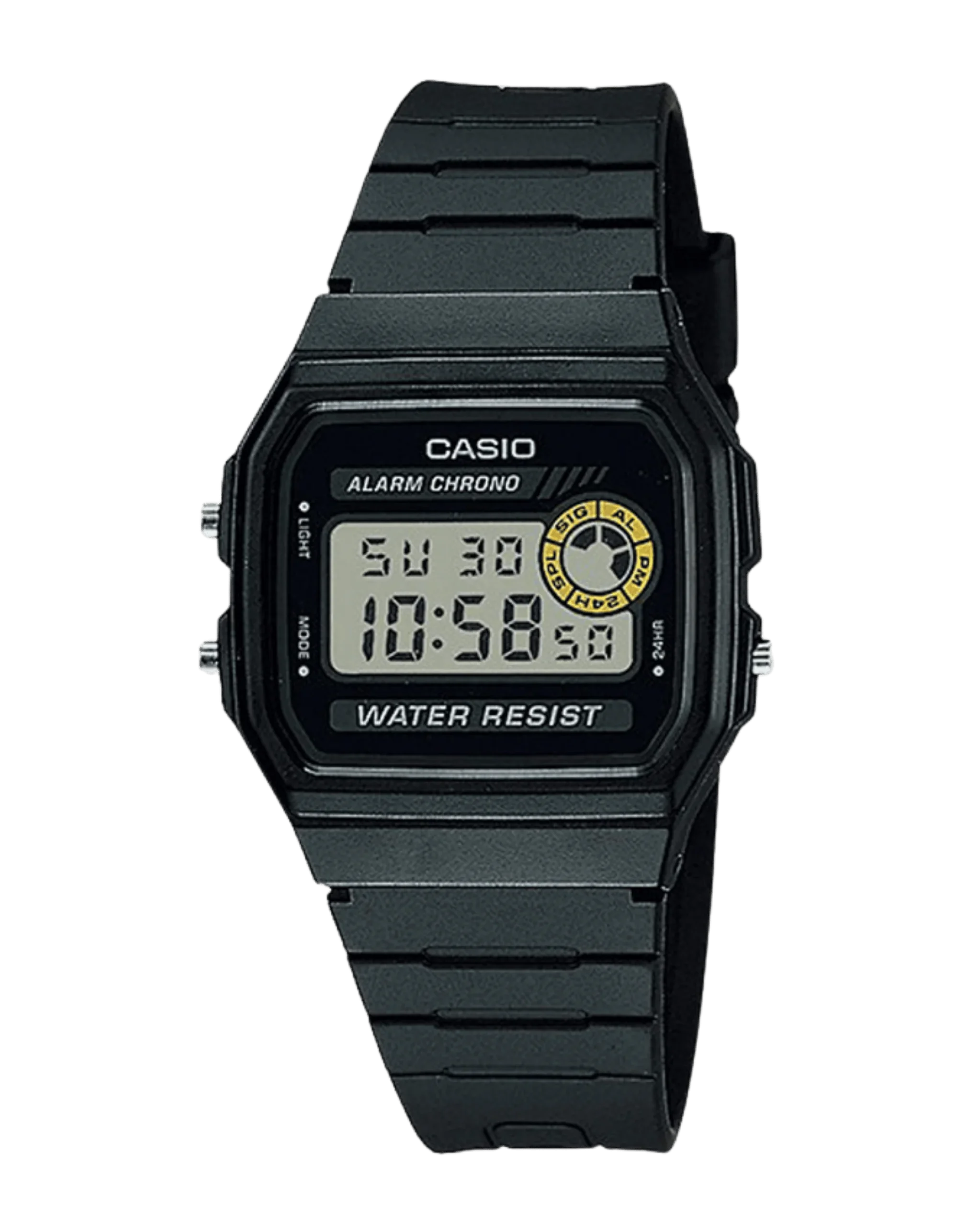 Casio F-94WA-8DG digital watch with resin strap and square display