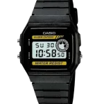 Casio F-94WA-9DG digital watch with yellow accents and resin strap