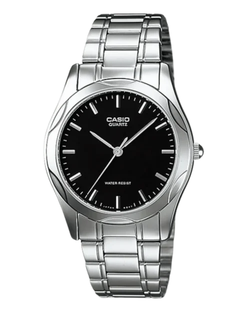 Casio LTP-1275D-1ADF silver bracelet watch with black dial