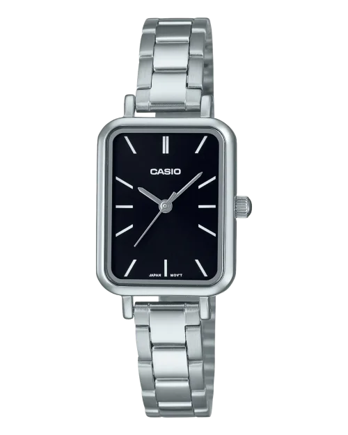 Casio LTP-V009D-1EVDF silver ladies watch with black dial