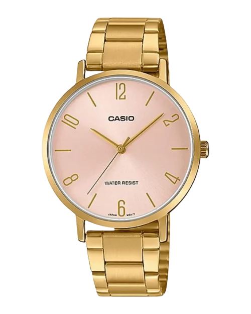 Casio LTP-VT01G-4BUDF ladies’ watch with gold band and pink dial