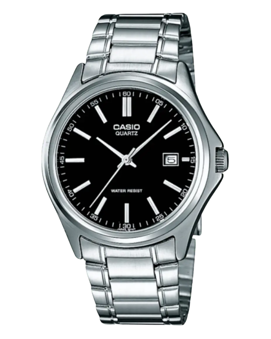 Casio MTP-1183A-1ADF with black dial and silver strap