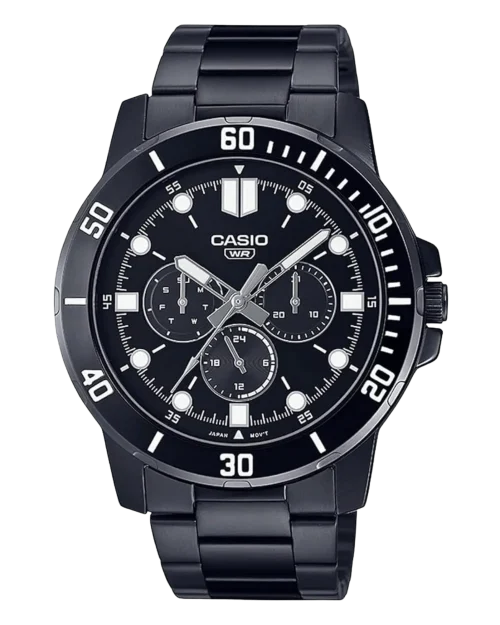 Casio MTP-VD300BL-1EUDF men’s black leather chronograph watch