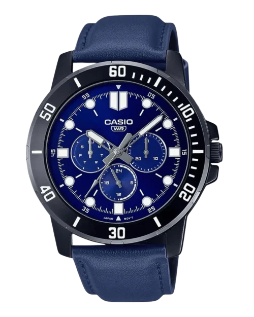 Casio MTP-VD300BL-2EUDF with navy dial and black leather strap