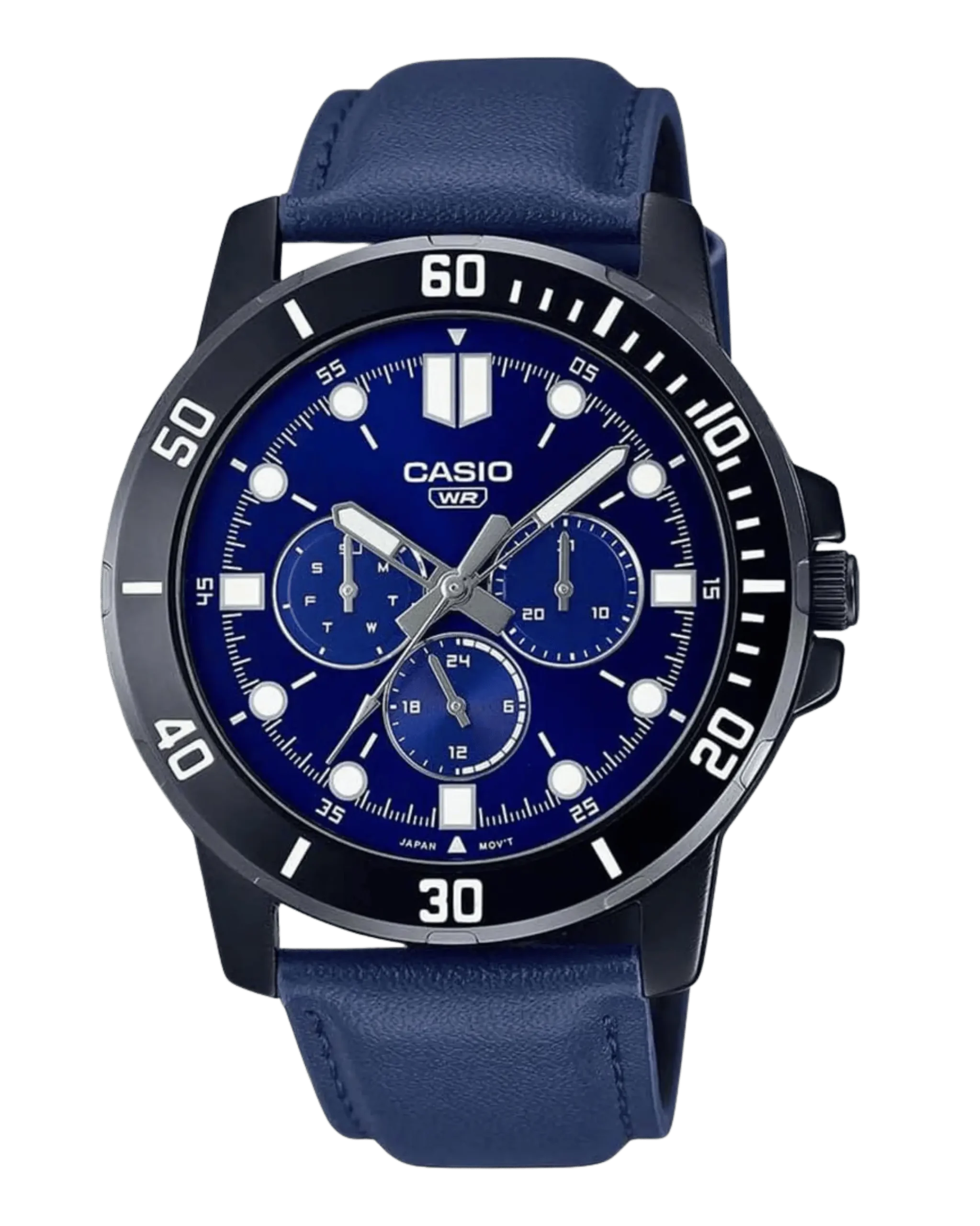 Casio MTP-VD300BL-2EUDF with navy dial and black leather strap