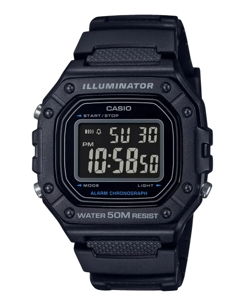 Casio W-218H-1BVDF black digital watch front view