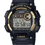 Casio W-735H-1A2VDF digital watch with black strap and green accents