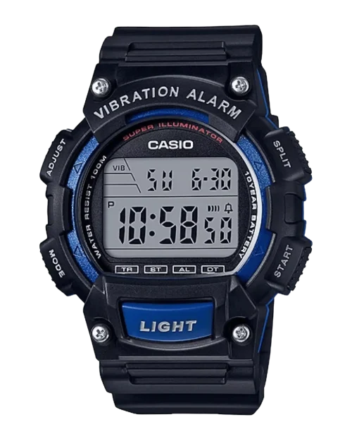 Casio W-736H-2AVDF blue digital watch with vibration alarm and rugged design