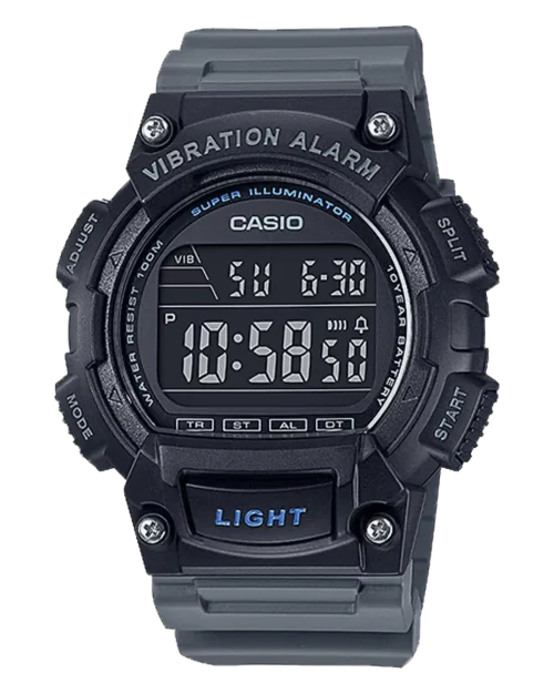 Casio W-736H-8BVDF gray digital watch with vibration alarm and rugged design