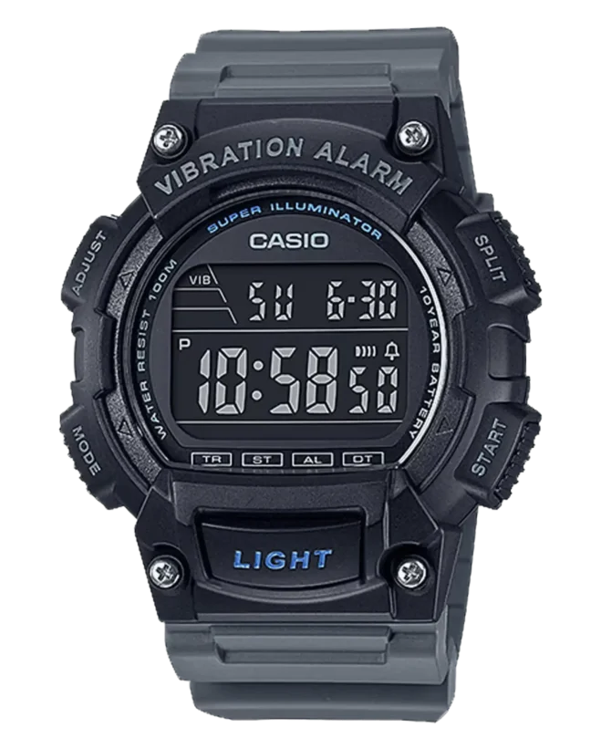 Casio W-736H-8BVDF gray digital watch with vibration alarm and rugged design