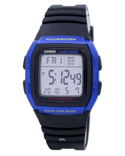 Casio W-96H-2AVDF digital sports watch with blue-accented display