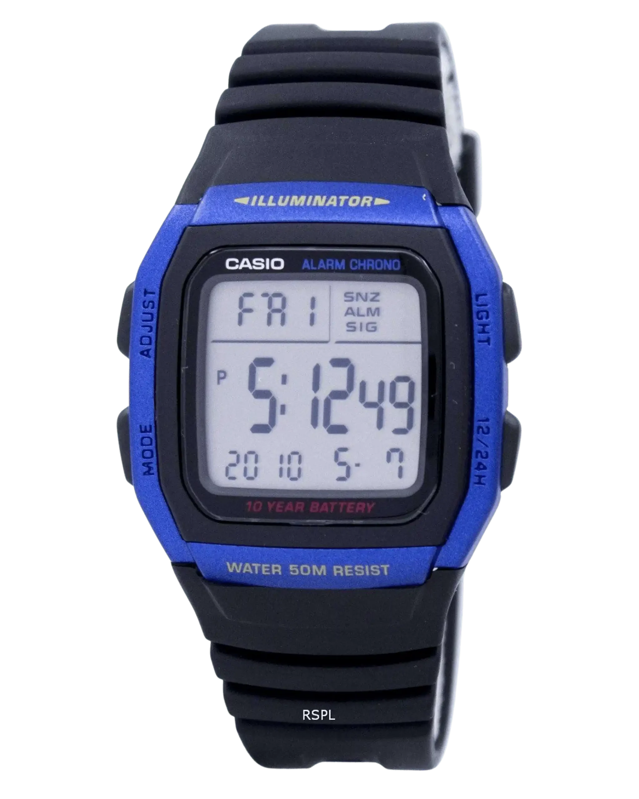 Casio W-96H-2AVDF digital sports watch with blue-accented display