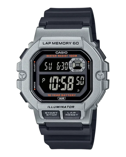 Casio WS-1400H-1BVDF digital watch with black resin strap and lap memory