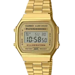 Casio A168WG-9WDF gold retro digital watch on stainless steel band