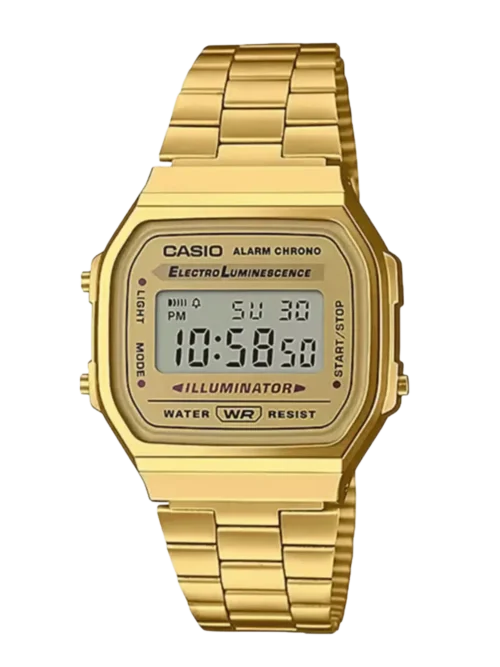 Casio A168WG-9WDF gold retro digital watch on stainless steel band