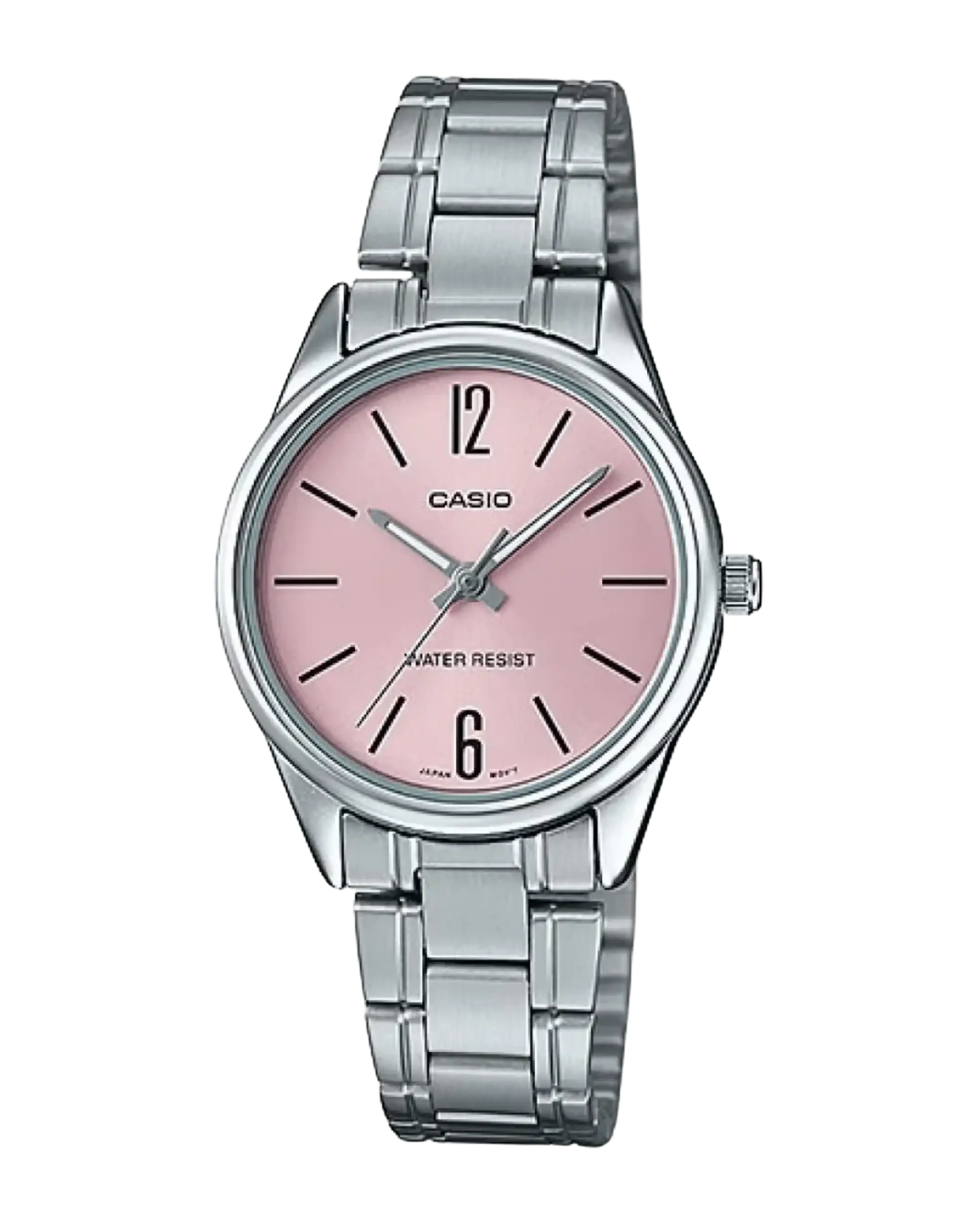 Casio LTP-V005D-4BVDF with silver strap and pink dial