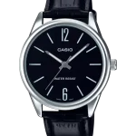 Casio MTP-V005L-1BUDF black dial watch with leather strap