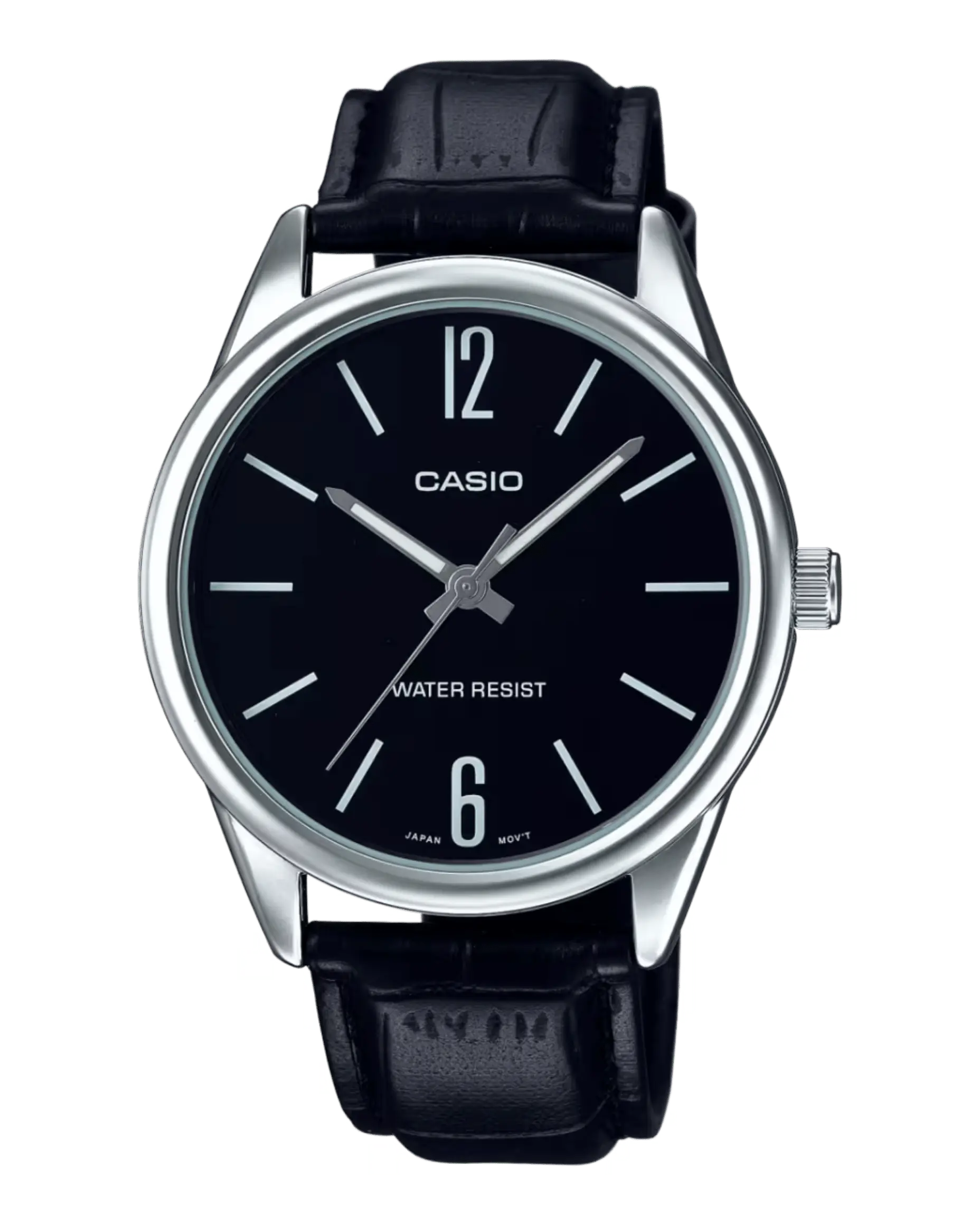 Casio MTP-V005L-1BUDF black dial watch with leather strap