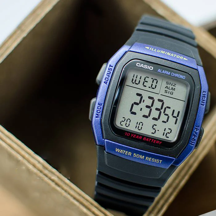 Side view of Casio resin strap and LED screen