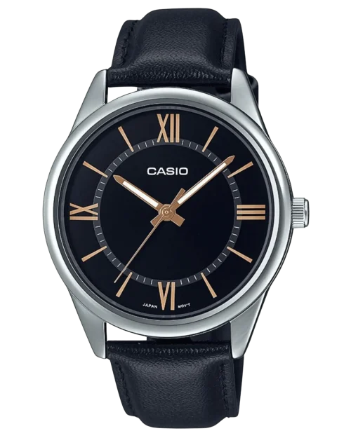 Casio MTP-V005L-1B5UDF men’s watch with black dial and brown strap