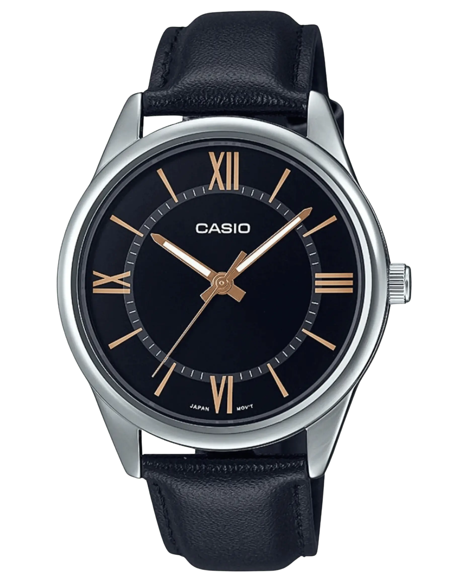 Casio MTP-V005L-1B5UDF men’s watch with black dial and brown strap