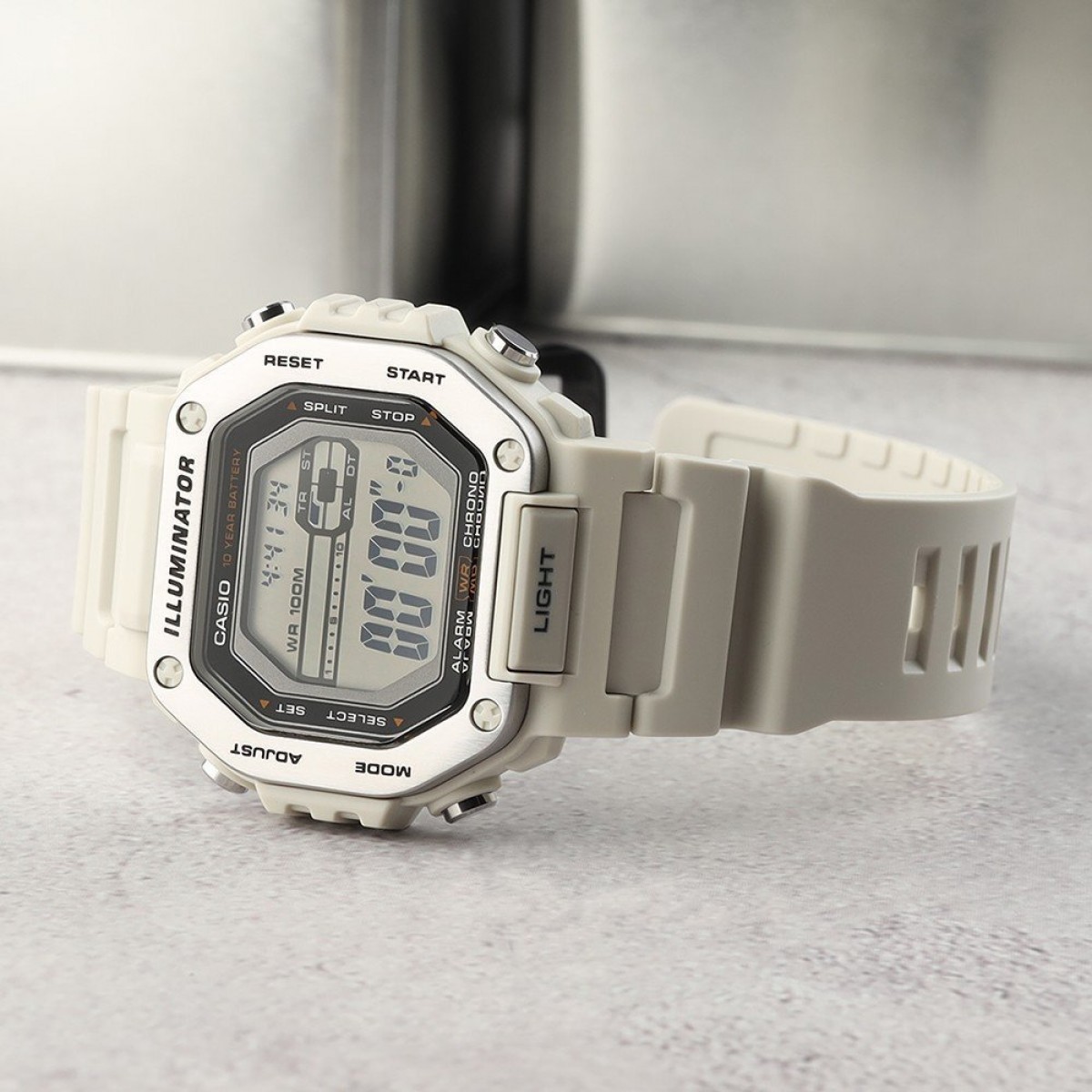 Side view of Casio outdoor watch with resin strap