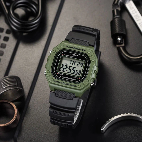Close-up of LED digital display on Casio W-218H-3AVDF