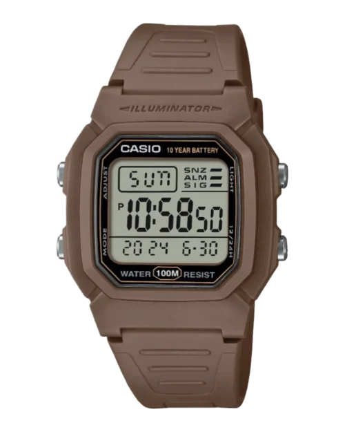 Casio W-800H-5AVDF with brown strap and digital display