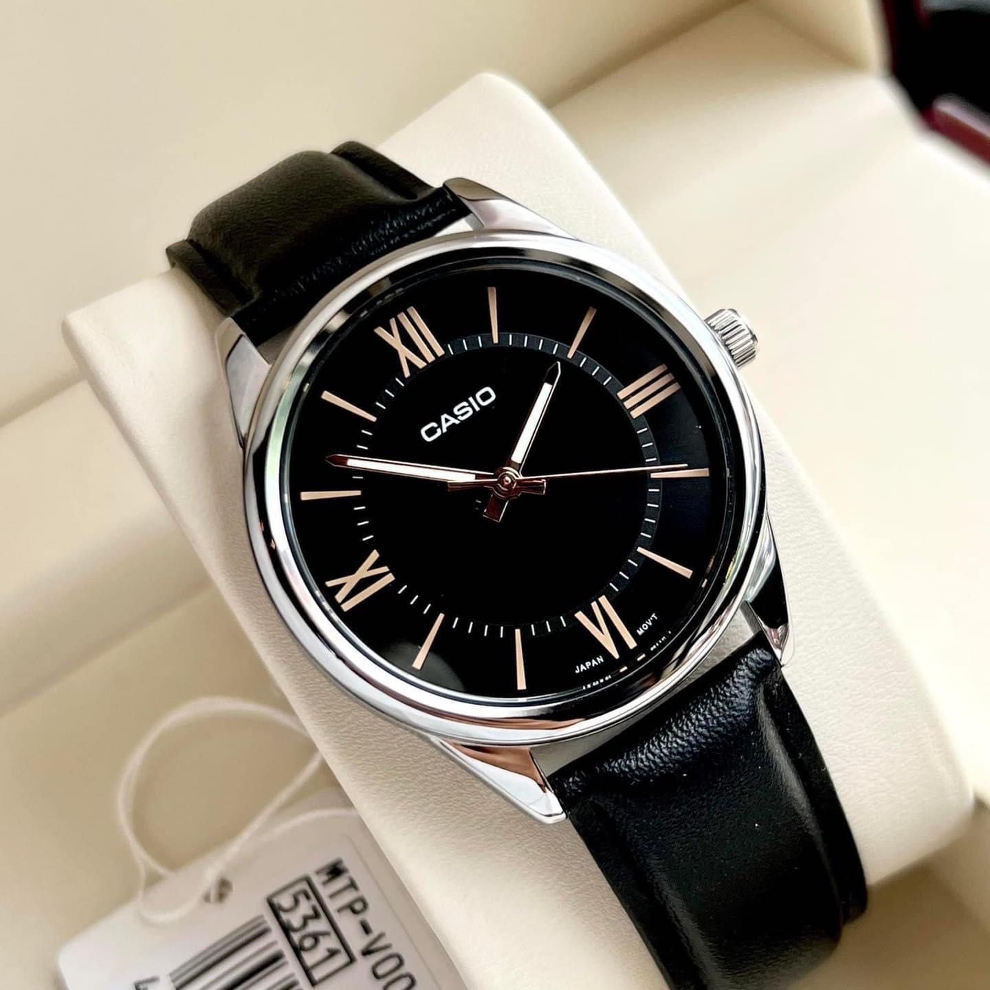 Side profile of MTP-V005L-1B5UDF leather watch for men