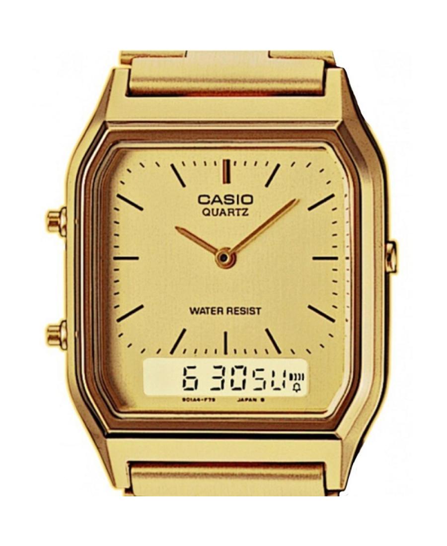 Side view of slim vintage Casio with metal bracelet