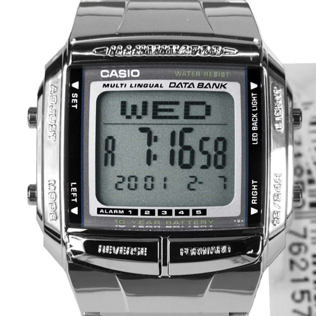 Close-up of data storage and LED features on Casio DB-360