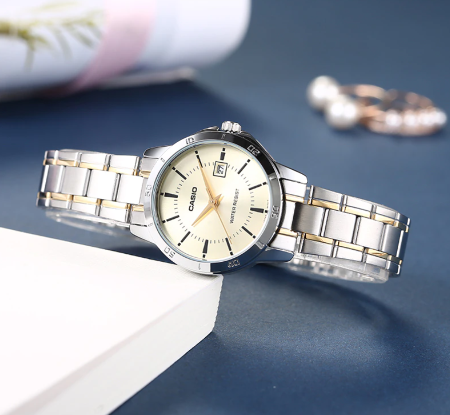 Silver and gold stainless steel band with clasp

