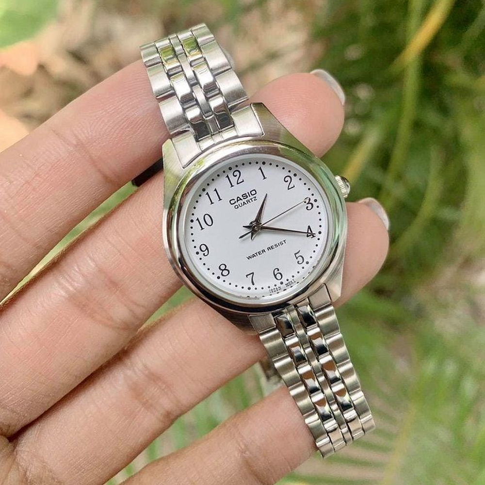 Side view of Casio minimalist analog watch