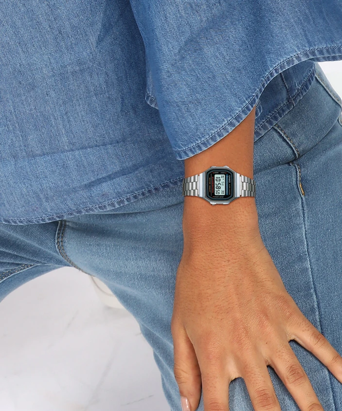 Side view of slim retro digital Casio timepiece