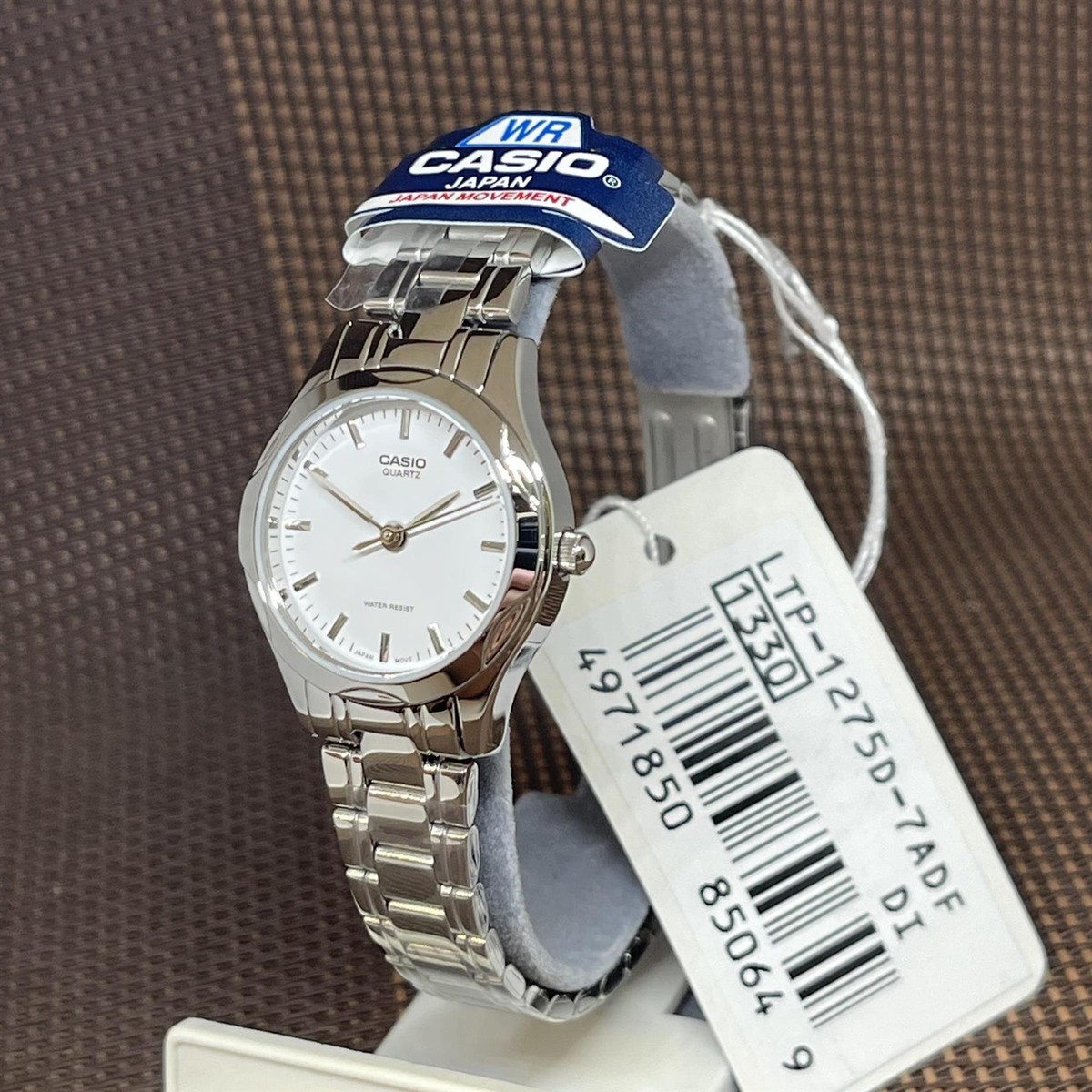 Side view of Casio LTP-1275D with stainless steel strap