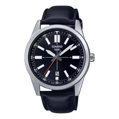 Casio MTP-VD02L-1EVDF Men’s Analog Watch with Black Dial and Brown Leather Strap