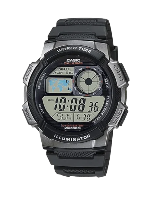 Casio AE-1000H-1BVDF Digital World Time Watch with Black Strap