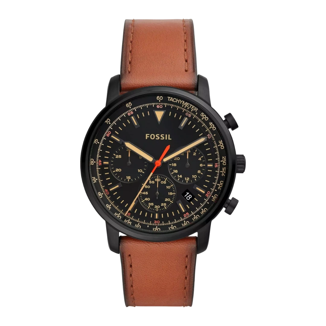 Fossil FS5501 Men’s Minimalist Watch with Blue Dial and Brown Leather Strap